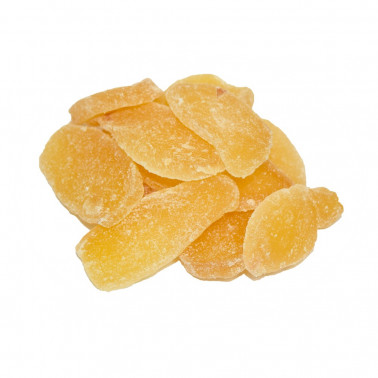 Zenzero disidratato senza zucchero cristallizzato (con zucchero a velo) a fette