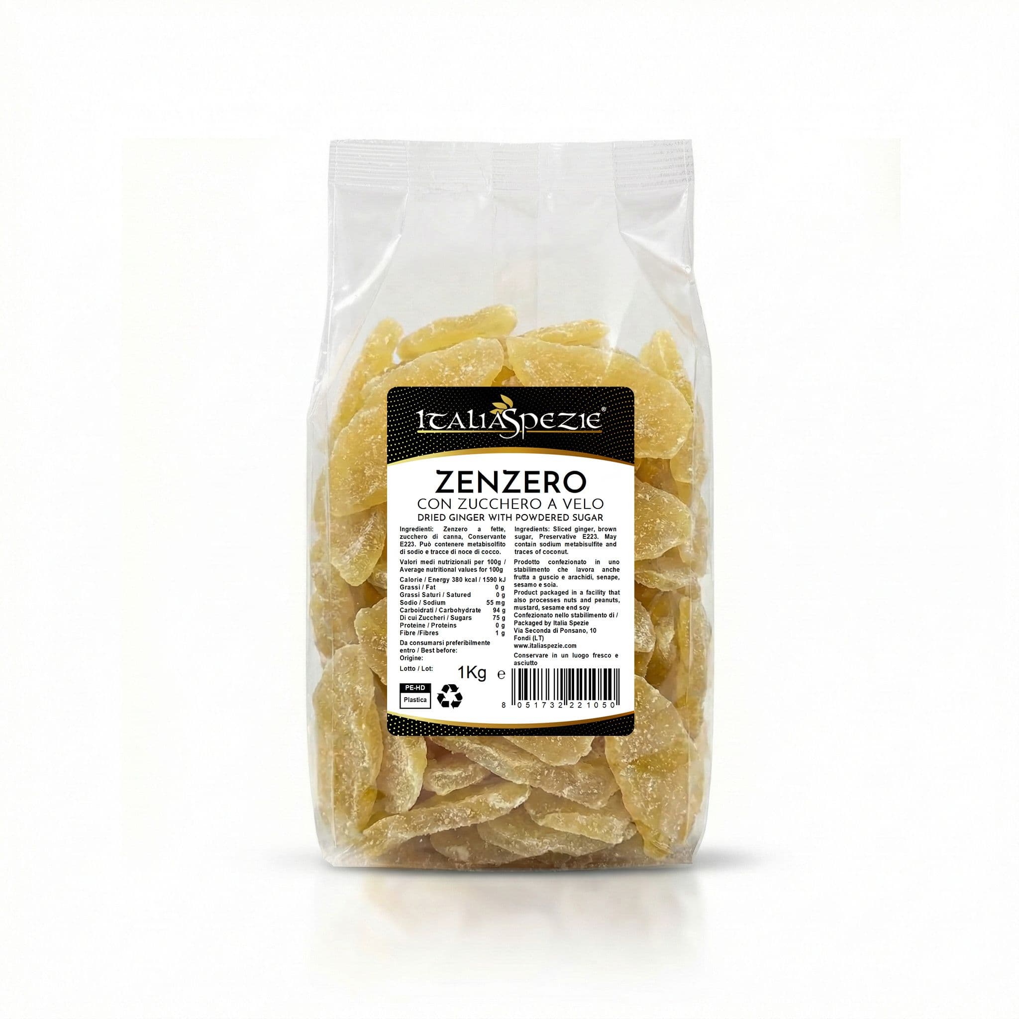 Zenzero Disidratato Senza Zucchero Cristallizzato (Con Zucchero a Velo) a Fette