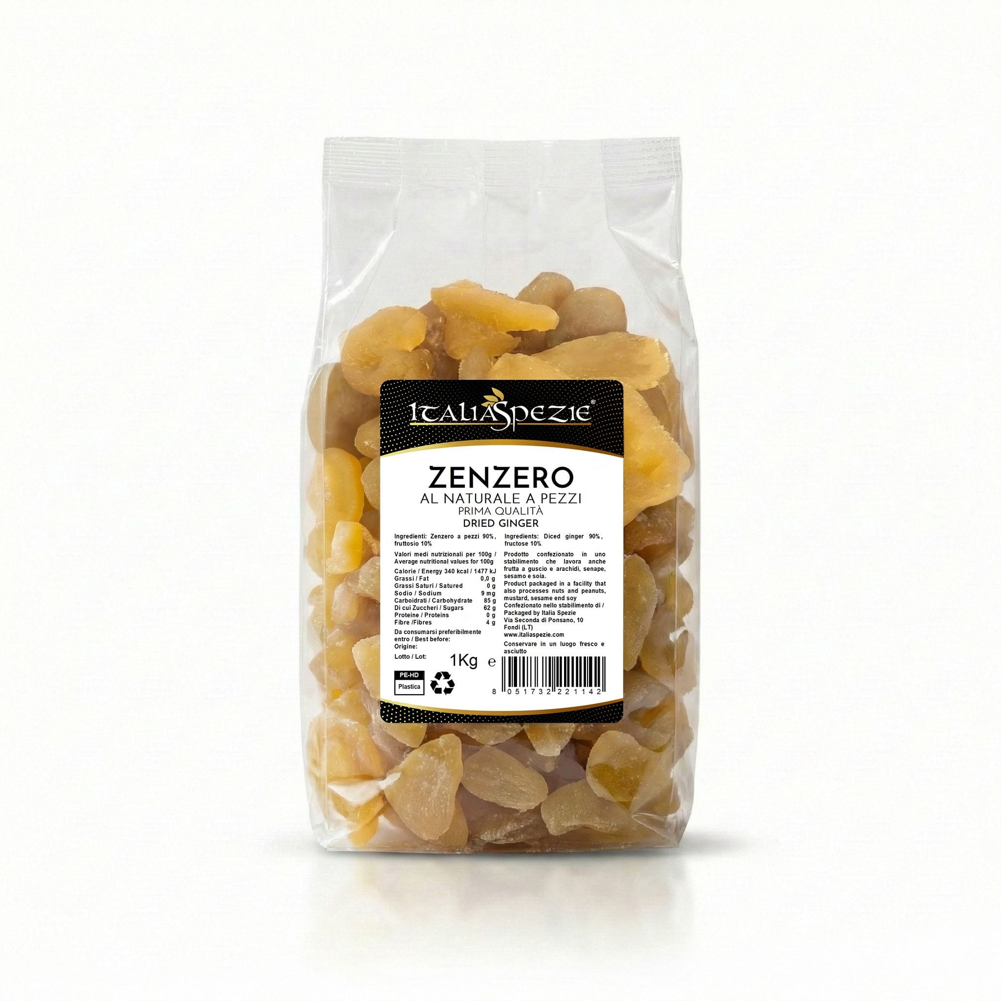 Zenzero Disidratato Senza Zucchero cristallizzato a Pezzi 100% Naturale - Prima qualità