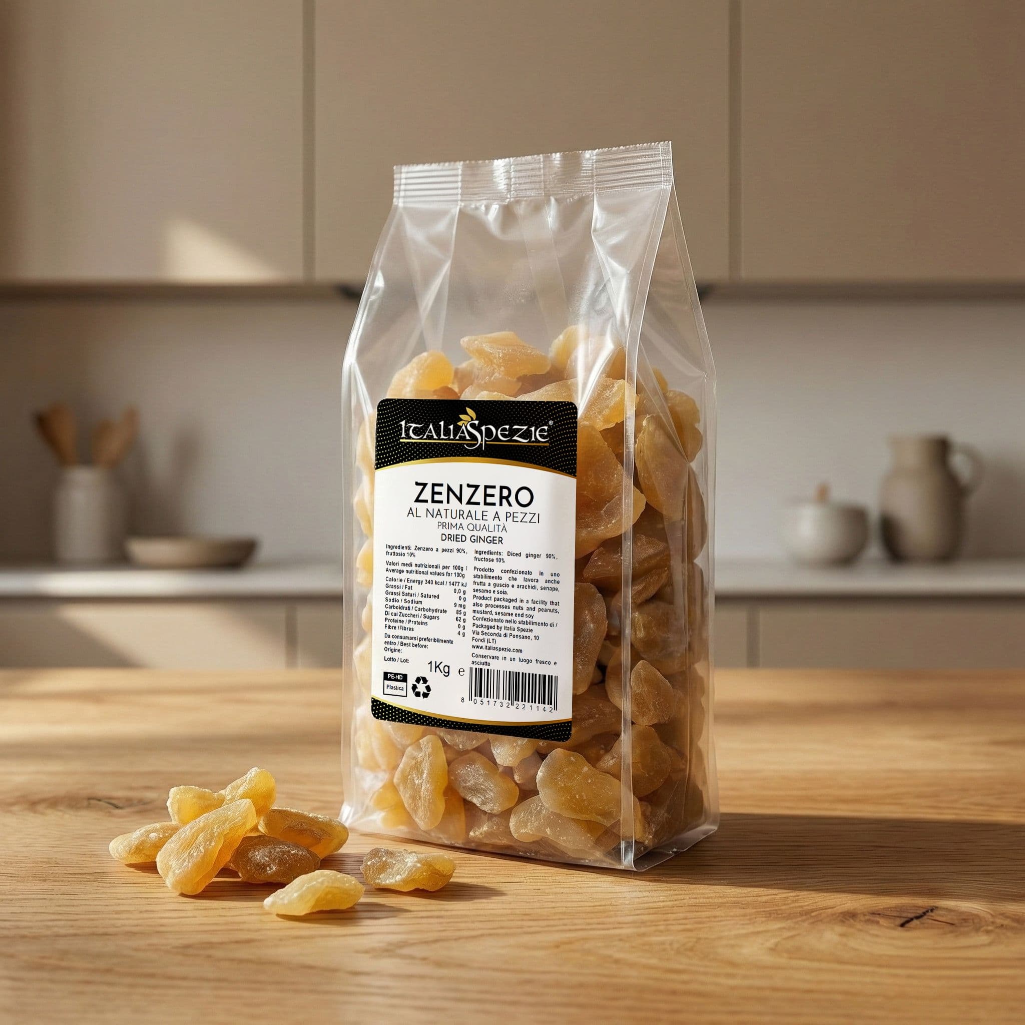 Zenzero Disidratato Senza Zucchero cristallizzato a Pezzi 100% Naturale - Prima qualità