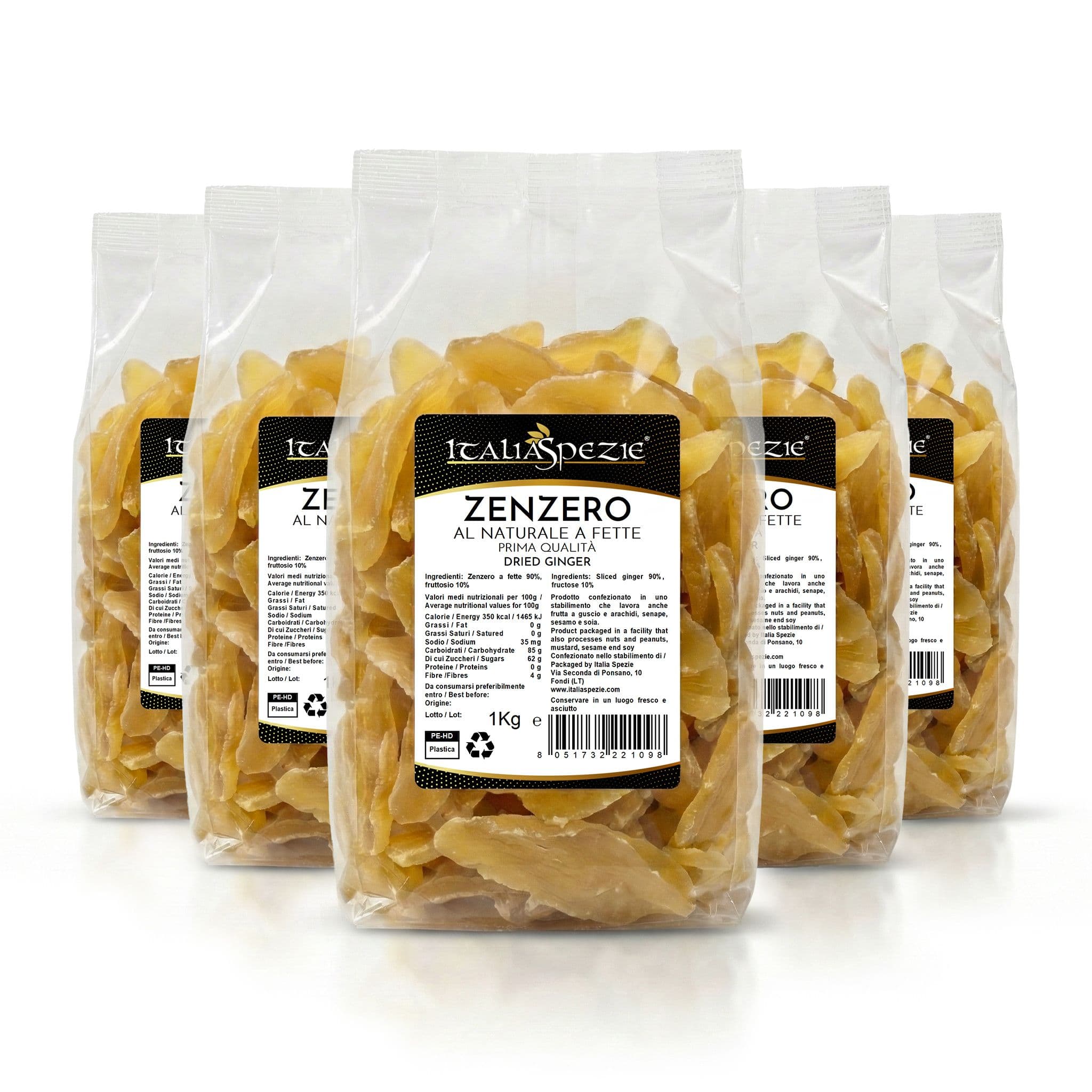 Zenzero Disidratato Senza Zucchero cristallizzato a Fette 100% Naturale - Prima Qualità | Pacchetto da 5 kg